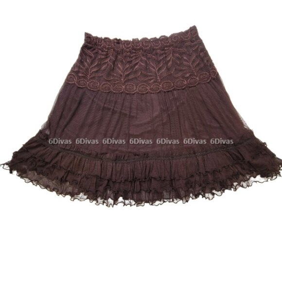 SEXY Mini Skirt Dark Brown Lace Frilly Short Skirt- NEW ! One Size Fits Most - Picture 2 of 15